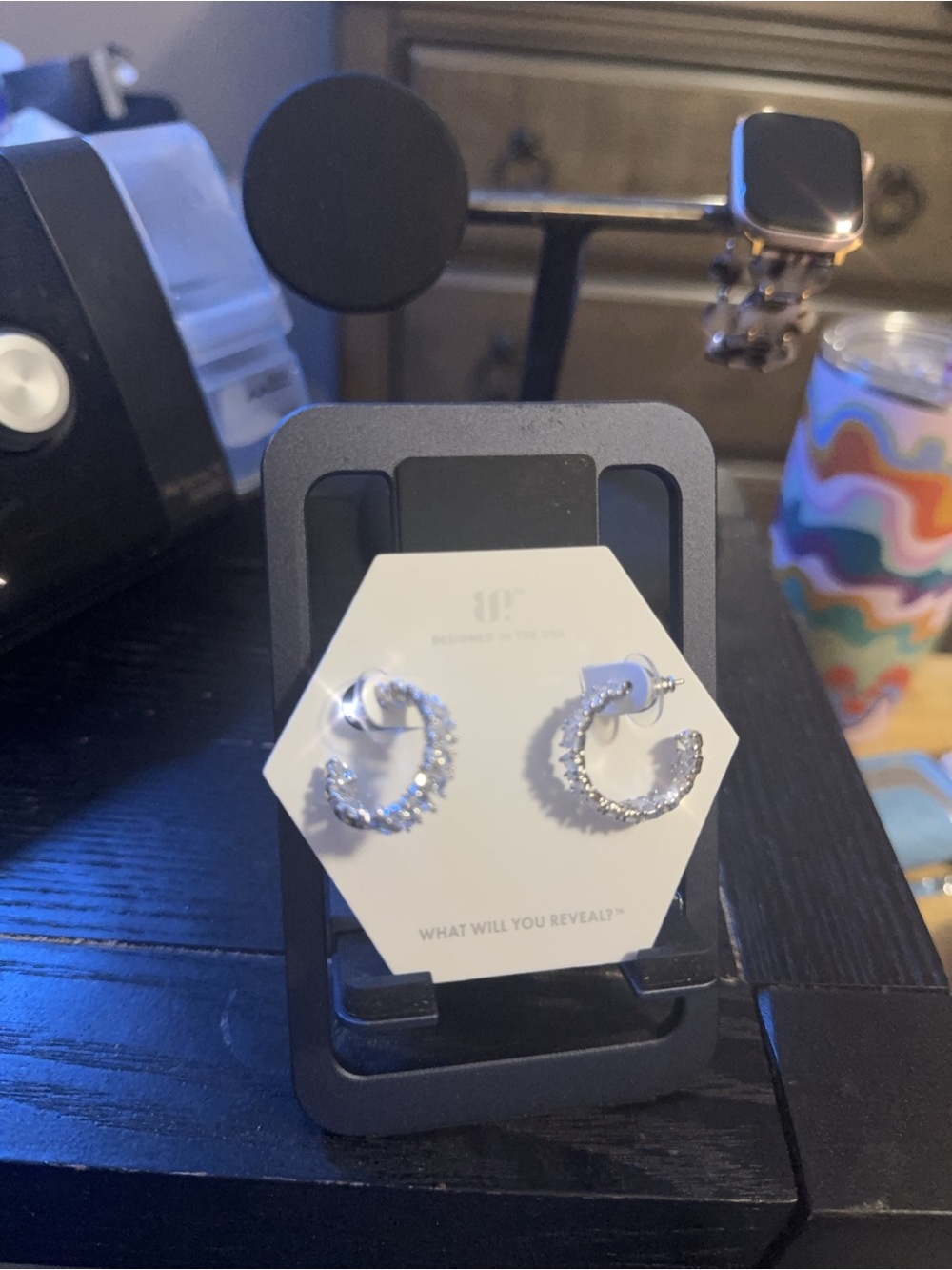 BP rhodium plated CZ Hoops “The Layla Hoops” Rare Unicorn only 1 of 250 made